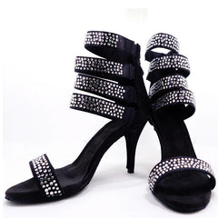 Women's Satin Black Rhinestone Customized Heels Dance Boots Salsa Dance Shoes