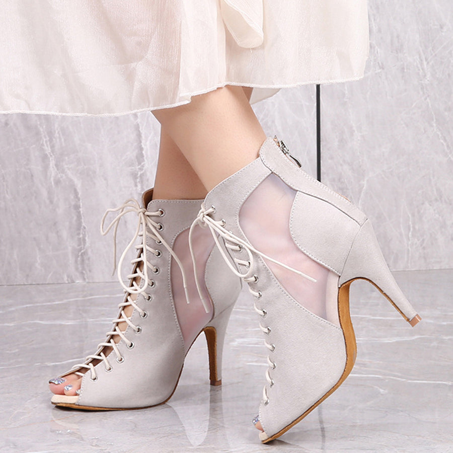 Women's Beige Customized Heel Velvet JazShoes Dance Heels Boots