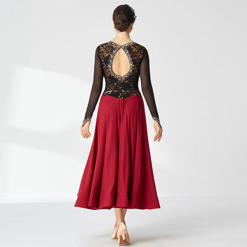 YUN Customisable-Women's Long sleeve DiamonDance Costume Dress For Ballroom Dancing standard/Smooth Dress