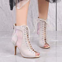 Women's Beige Customized Heel Velvet JazShoes Dance Heels Boots