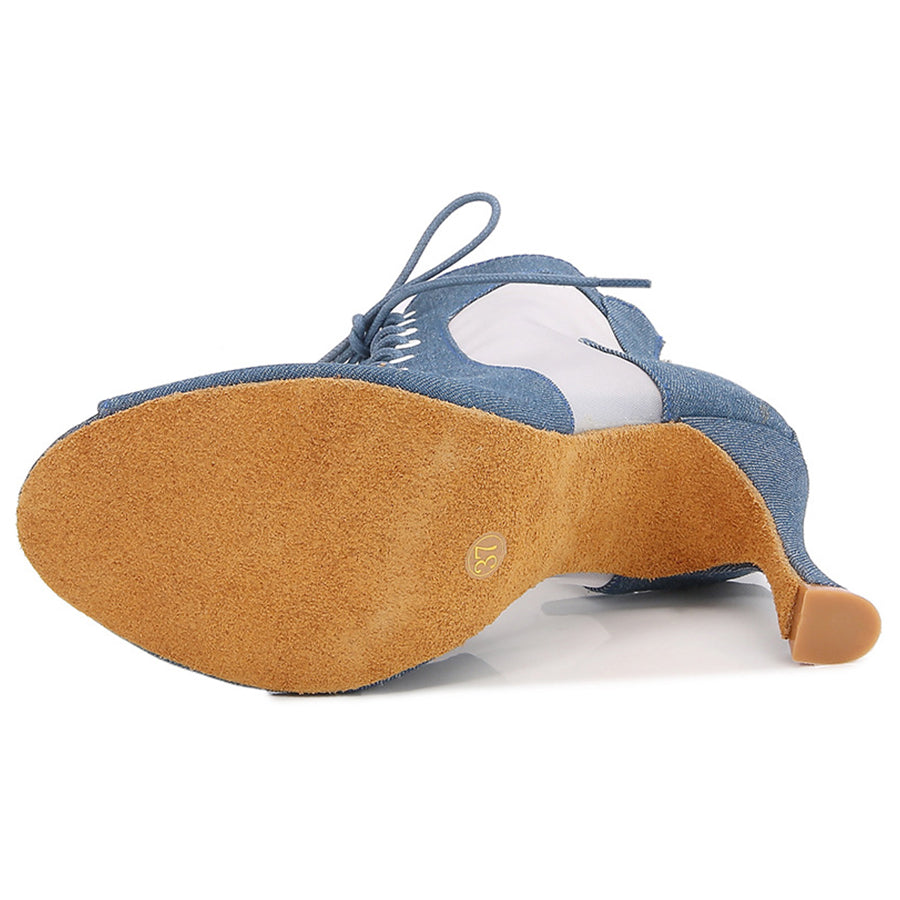 Women's Blue Customized Heel Denim JazShoes Dance Heels Boots