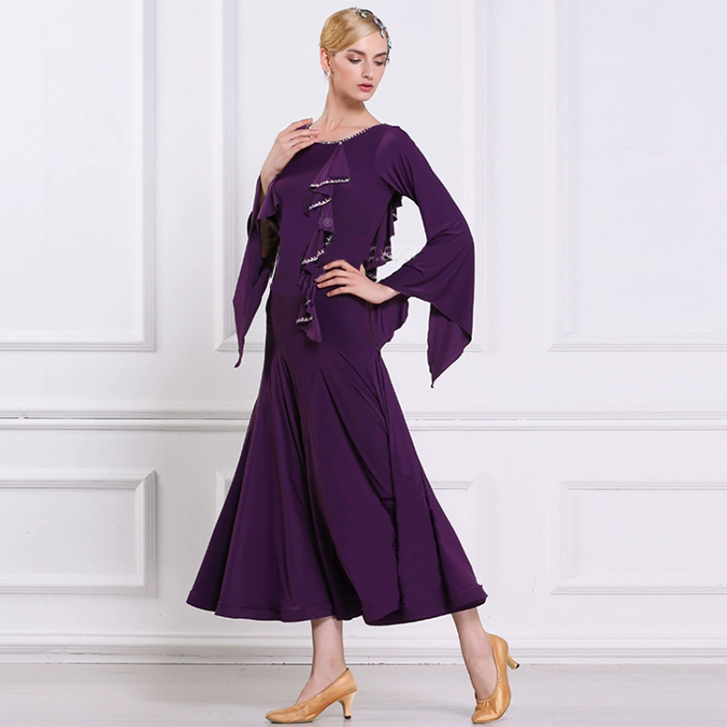 YUN Customisable-Women's Long sleeve DiamonWaltModern Ballroom Dance Dress