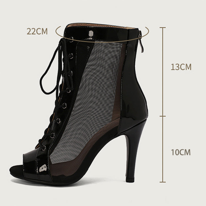 Women's 10cm Heel Rubber Sole Leatherette JazShoes Open Toe Dance Heels Boots