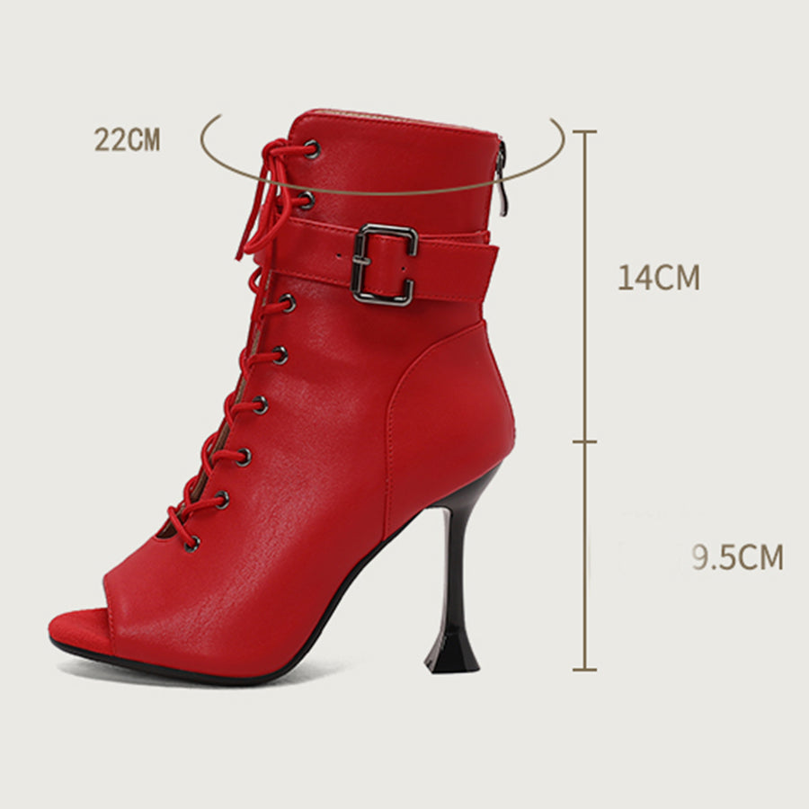 Women's 9.5cm Heel Rubber Sole Leatherette JazShoes Open Toe Dance Heels Boots