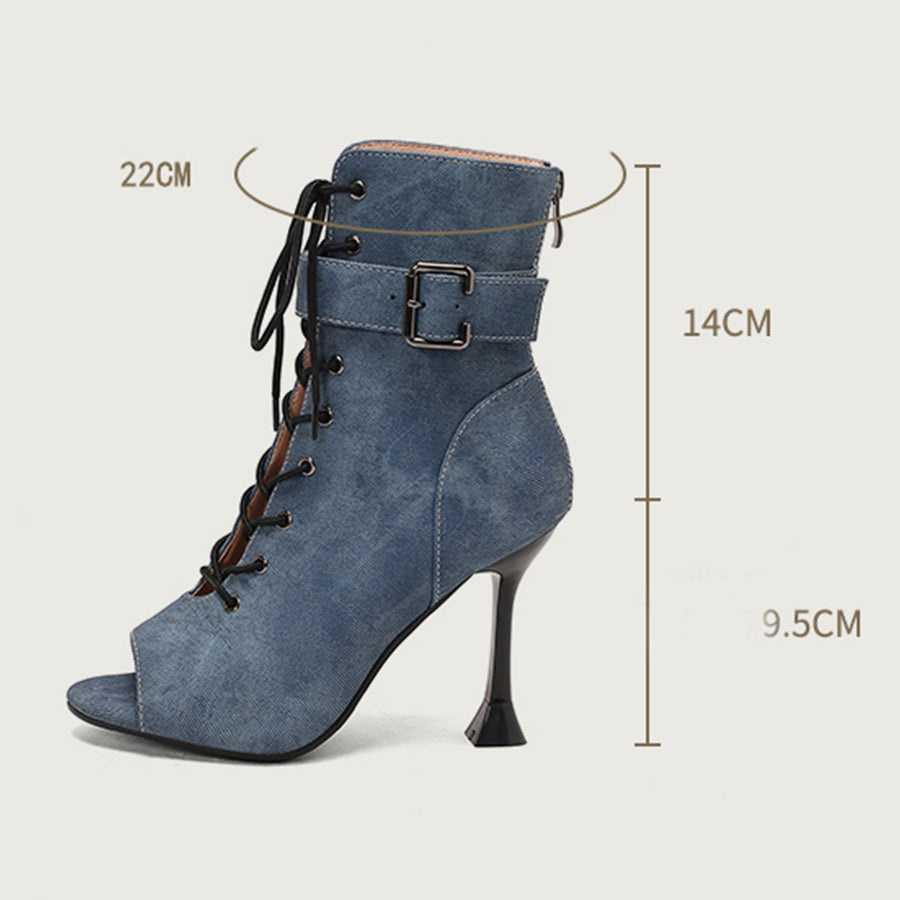 Women's 9.5cm Heel Rubber Sole Leatherette JazShoes Open Toe Dance Heels Boots