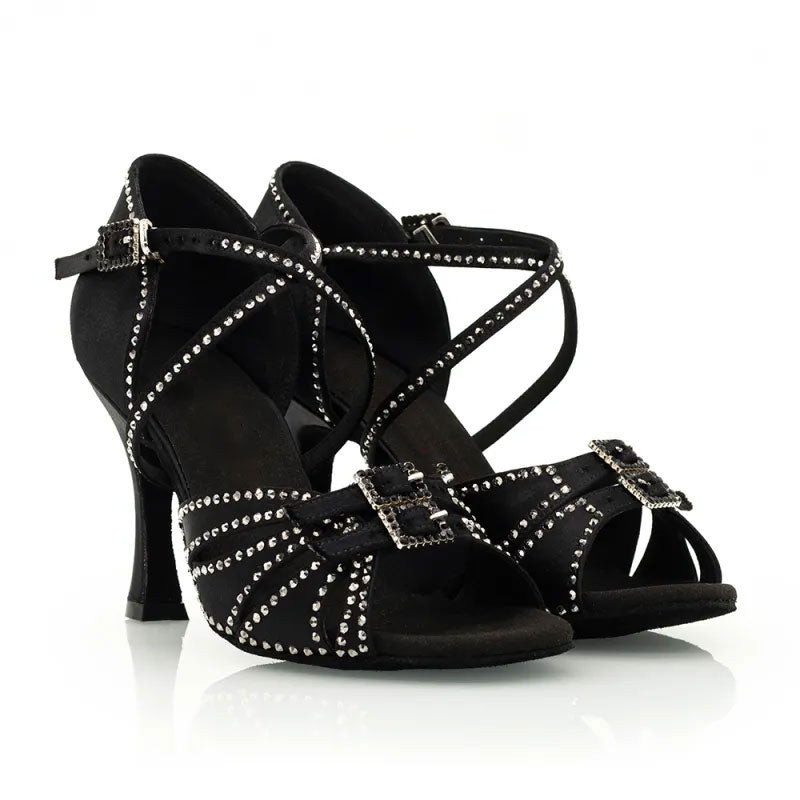 Women's Black Customized Heel Satin Salsa Dance Shoes Latin Dance Shoes