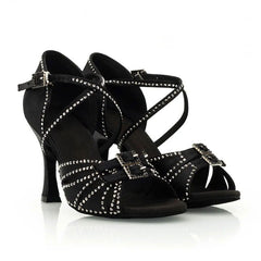 Women's Black Customized Heel Satin Salsa Dance Shoes Latin Dance Shoes