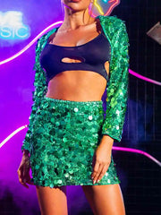 Stylish Green Sequin Long Sleeve Jacket Top