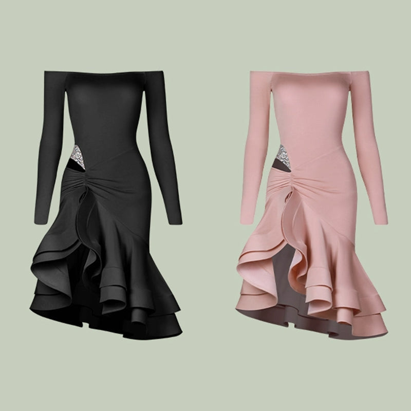 Women's One-Shoulder Long Sleeve Dance Dress DanceWear