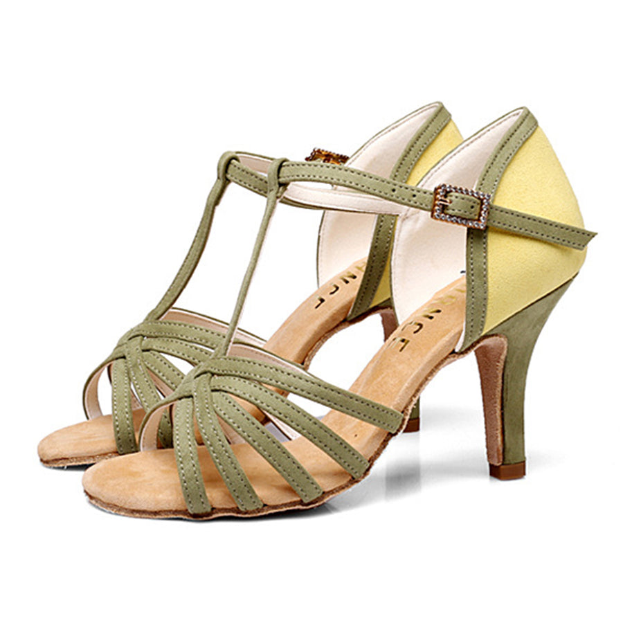 Women's Green Leatherette Customized Heel T-Strap Latin Dance Shoes Ballroom Dance Shoes