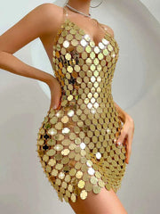 Sexy Backless Sparkling Disco Mini Gold Sequin Dress