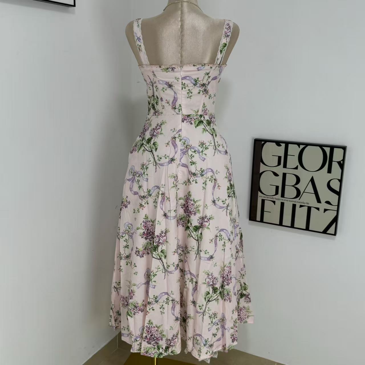 Floral print long dress, lace dress