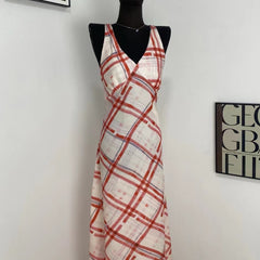 Retro Plaid Suspender Dress