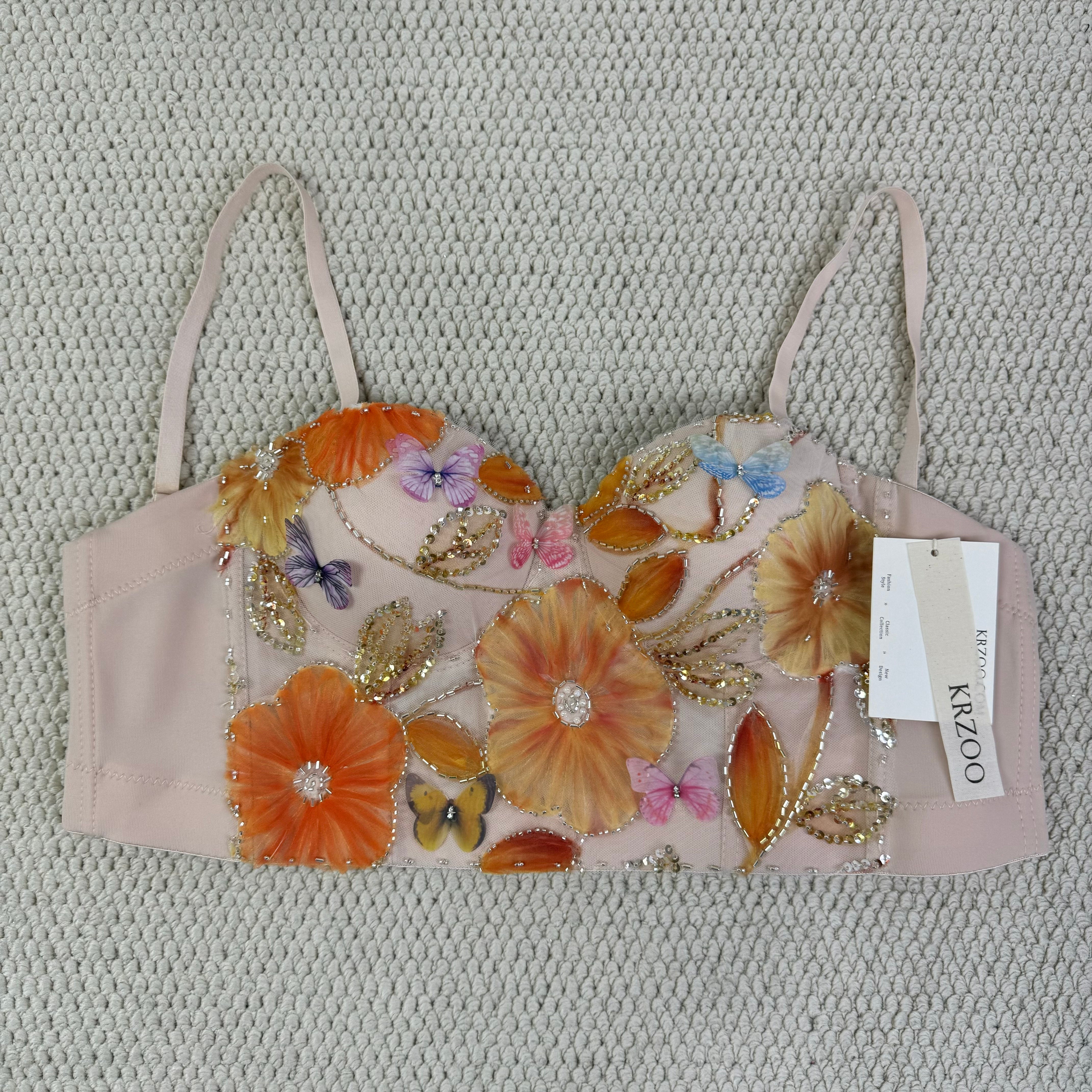 Floral embroidery fishbone corset