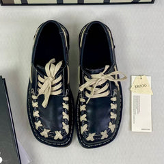 Retro woven design British style square-toe shoes