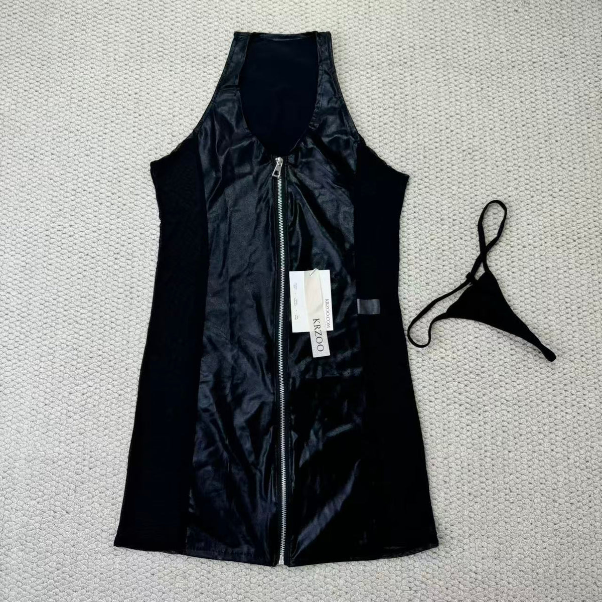 Leather trimmed bra with zipper shaping dress