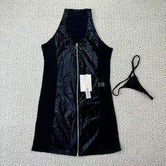 Leather trimmed bra with zipper shaping dress