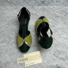 Color-matched round-toe high-heeled shoes
