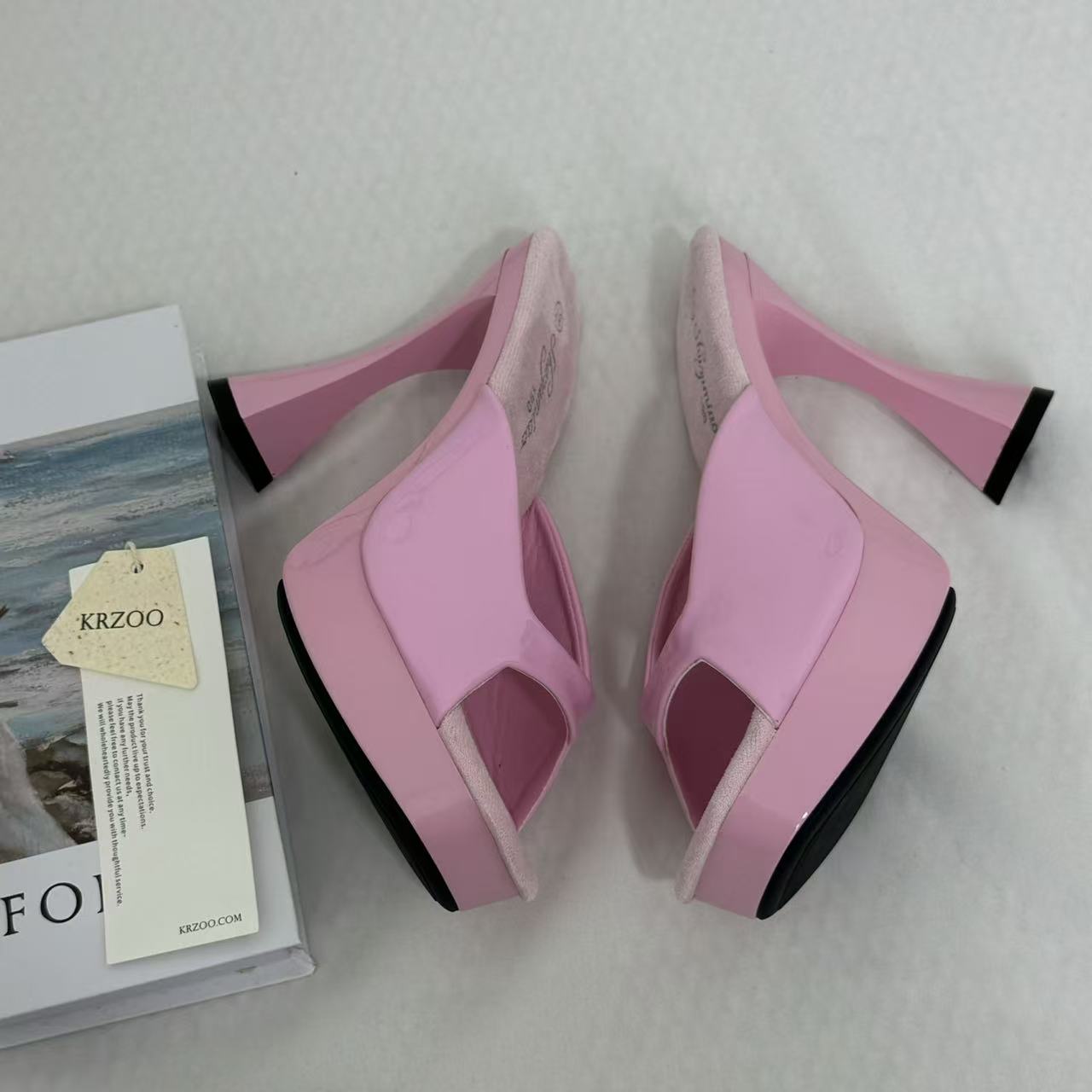 Square-Toe Crystal High Heels With Block Heels