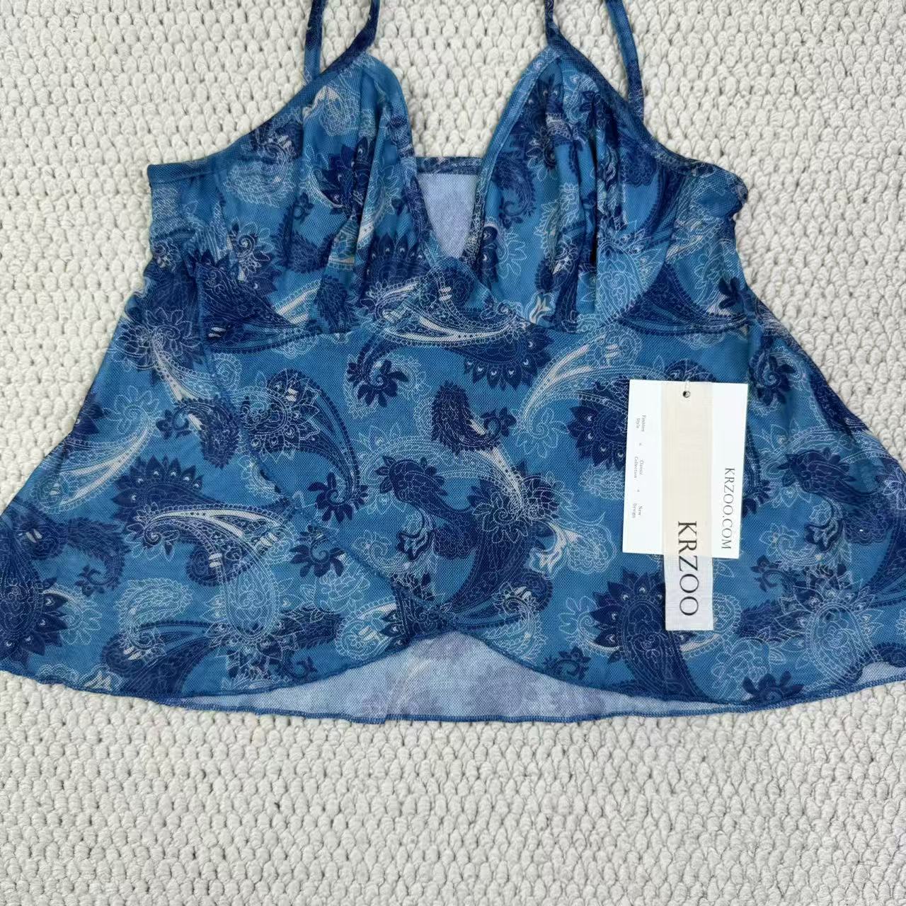 Strapless sheer mesh printed babydoll top