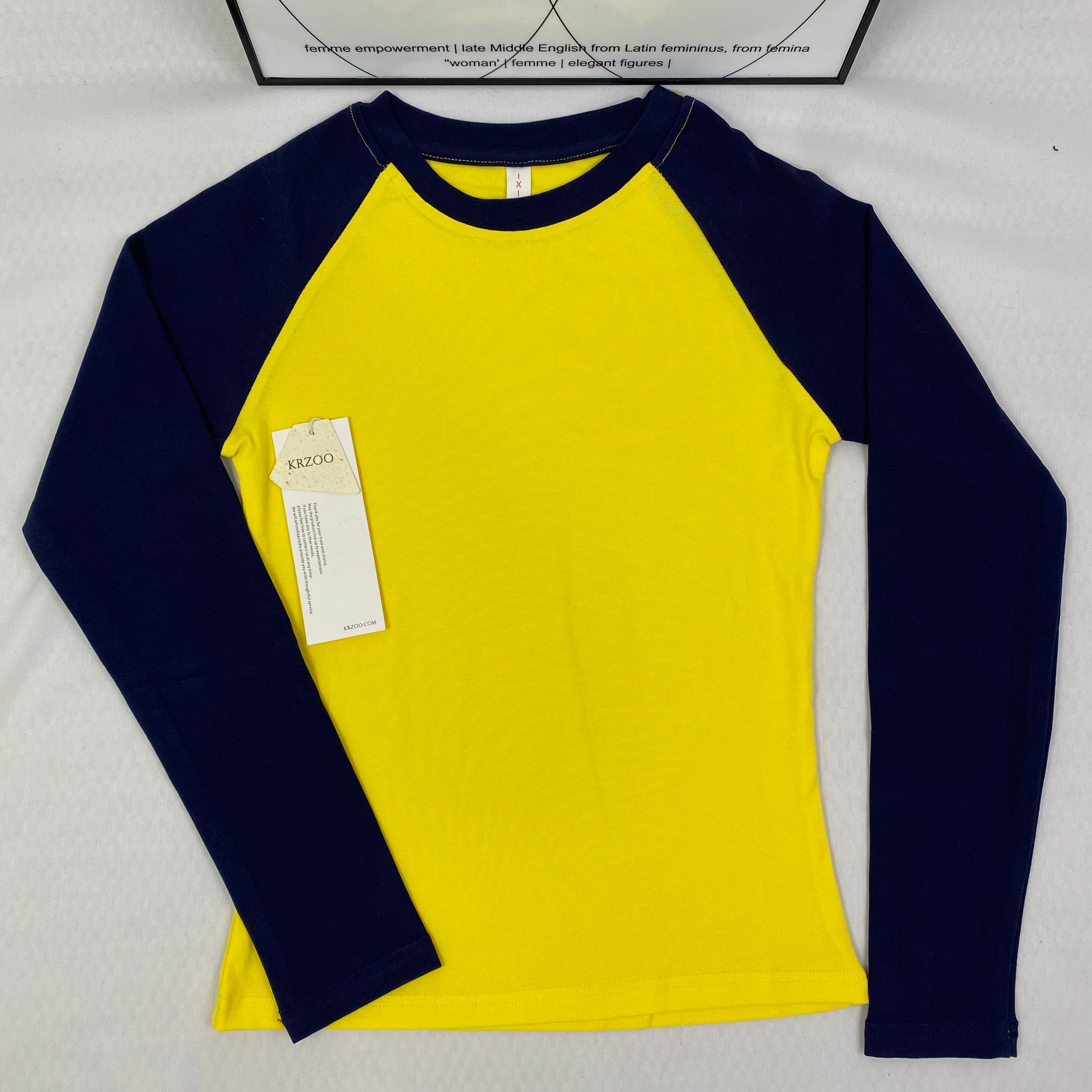 Yellow patchwork round-neck long-sleeved pullover