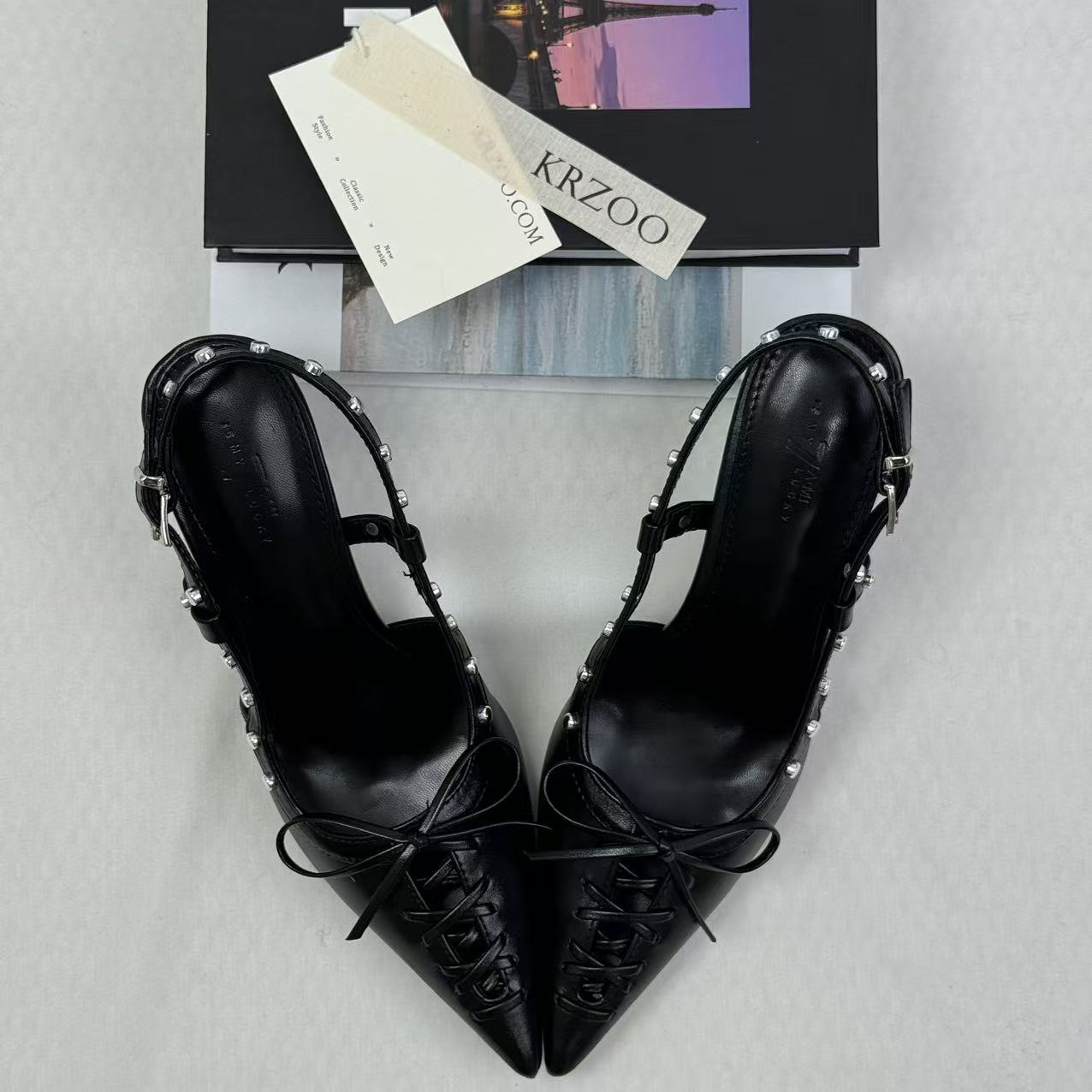 Open-toe lace-up high-heeled shoes