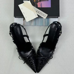 Open-toe lace-up high-heeled shoes