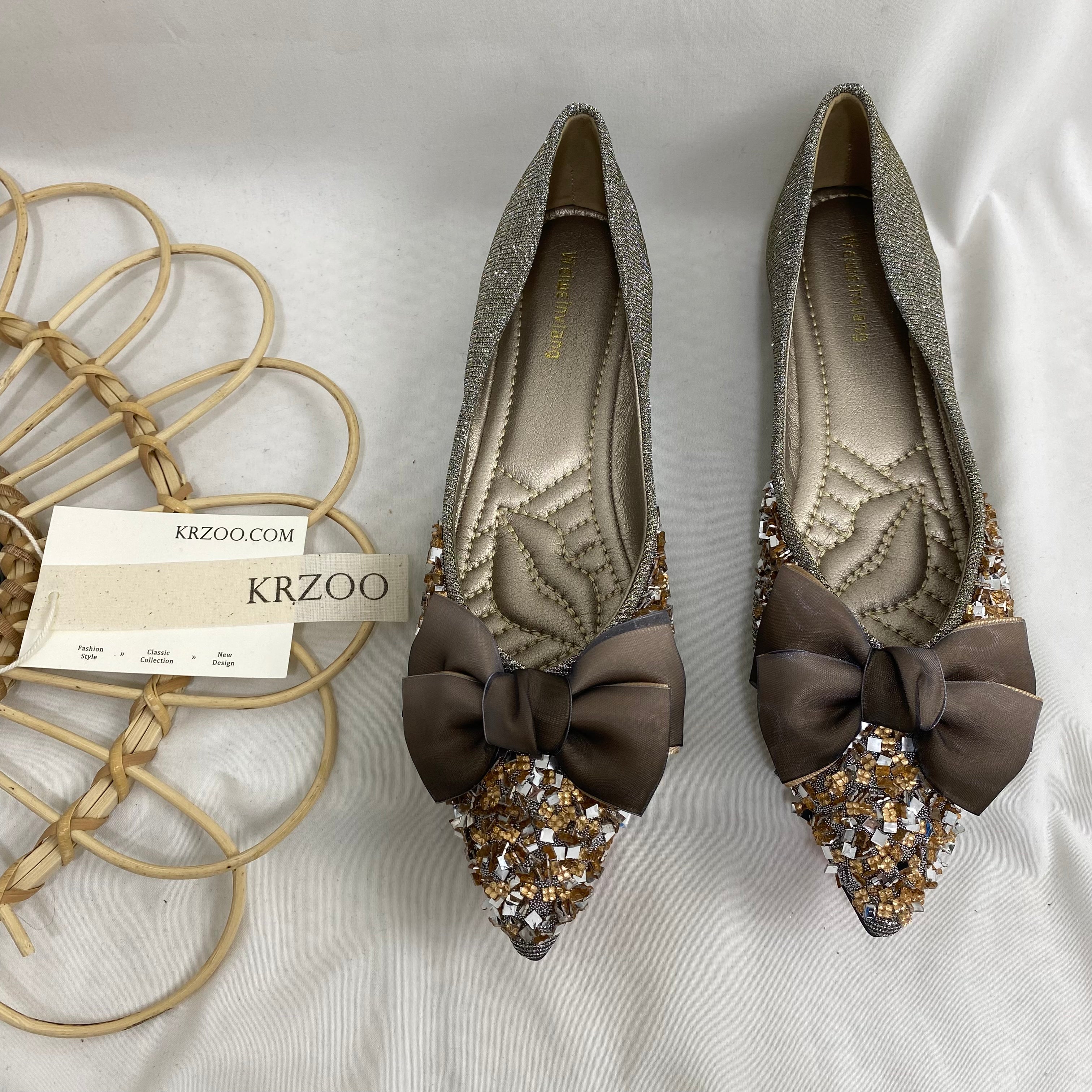 Pointed-Toe Flat Rhinestone Slippers