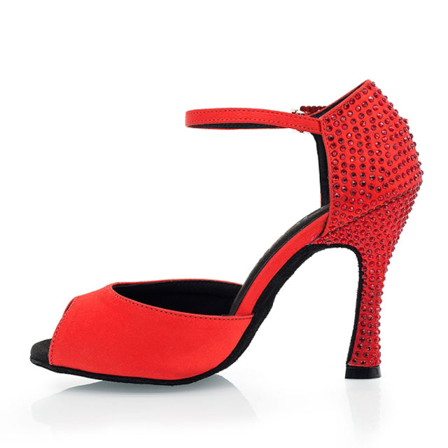 Women's Silk Satin Customized Heel Rhinestone Latin Shoes Salsa Shoes Ballroom Dance Shoes