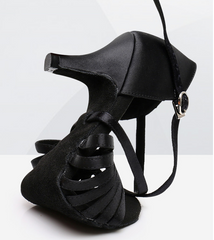 Women's Black Customized Heel Strappy Knot Dance Shoes Ballroom Latin Dance Shoes