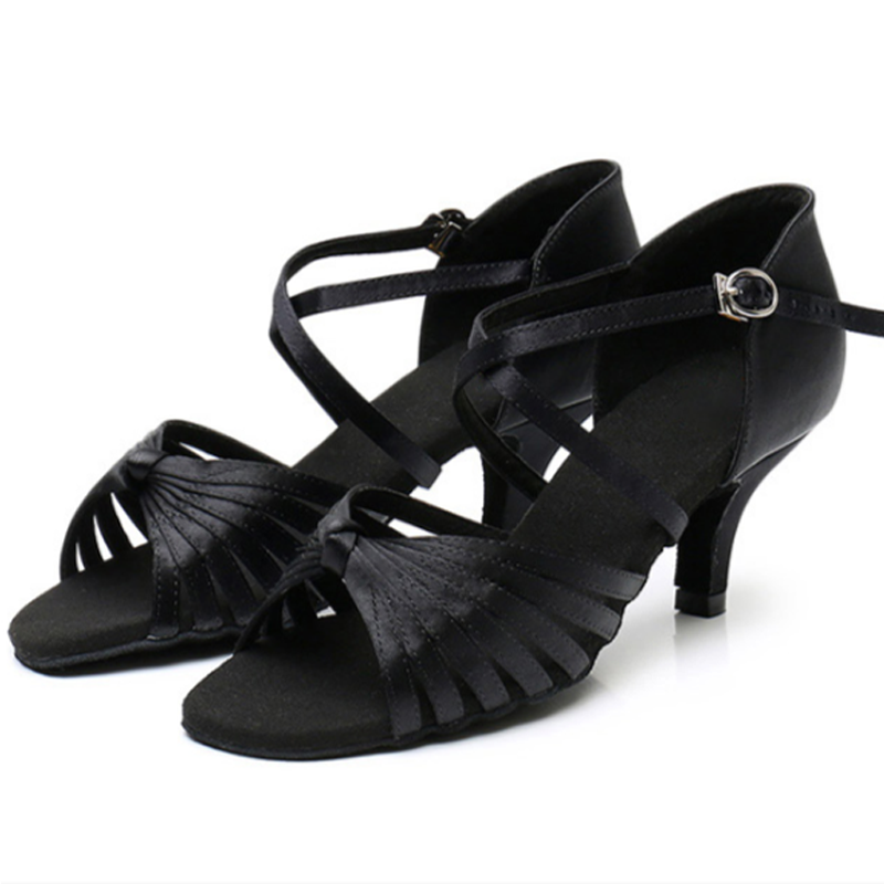 Women's Black Customized Heel Strappy Knot Dance Shoes Ballroom Latin Dance Shoes