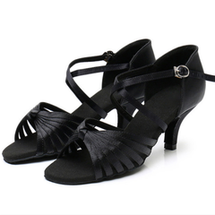 Women's Black Customized Heel Strappy Knot Dance Shoes Ballroom Latin Dance Shoes