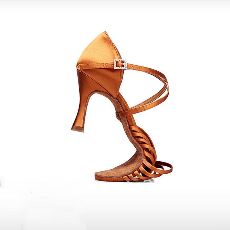 Women's Brown Satin Customized Heel Ballroom Latin Dance Shoes