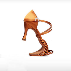 Women's Brown Satin Customized Heel Ballroom Latin Dance Shoes