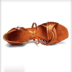 Women's Brown Satin Customized Heel Ballroom Latin Dance Shoes