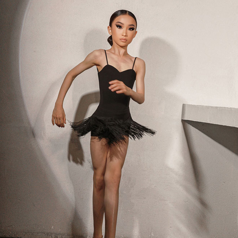 Girls Silk Milk Spaghetti Strap Latin Dance Bodysuit Dance Wear
