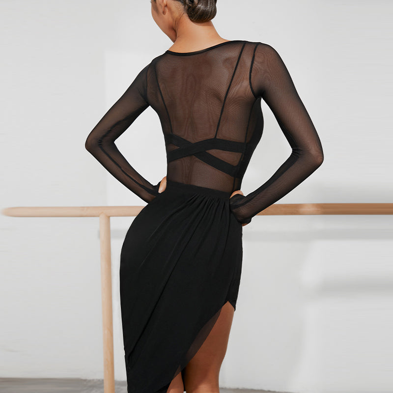 Women's Chinlon Splicing Latin Dance Dress Dance Wear Training Performance Dress