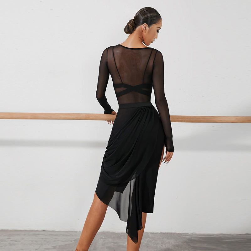 Women's Chinlon Splicing Latin Dance Dress Dance Wear Training Performance Dress