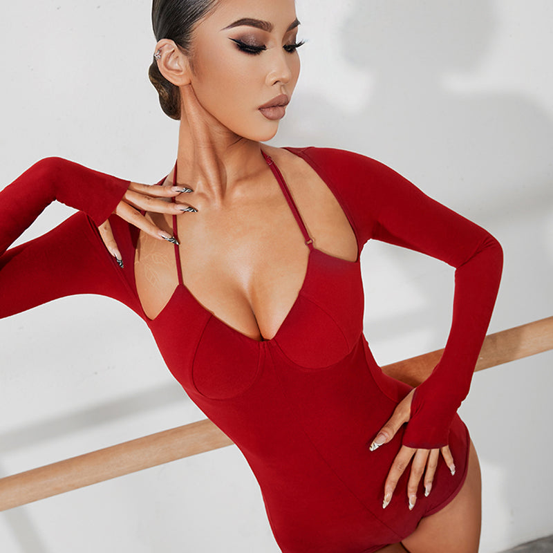 Women's Milk Silk Long Sleeve Bodysuit Practice Dance Wear