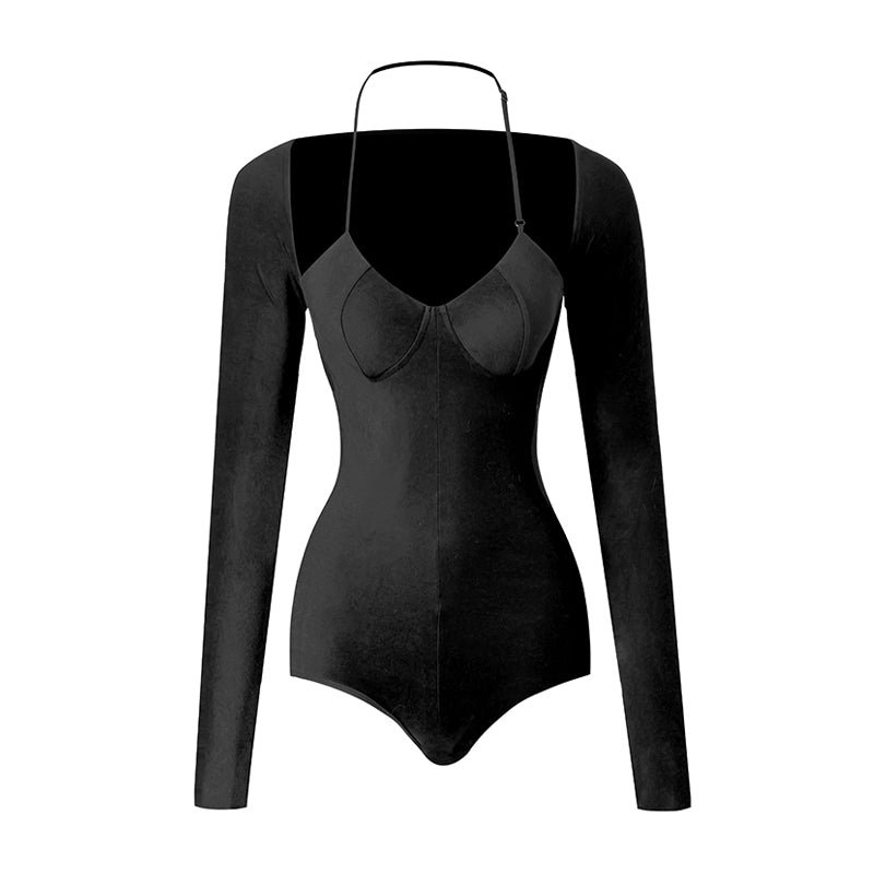 Women's Milk Silk Long Sleeve Bodysuit Practice Dance Wear
