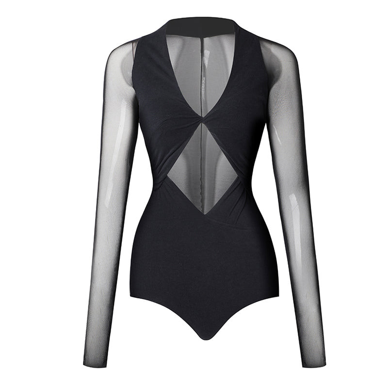 Women's Milk Silk Long Sleeve Bodysuit Practice Dance Wear