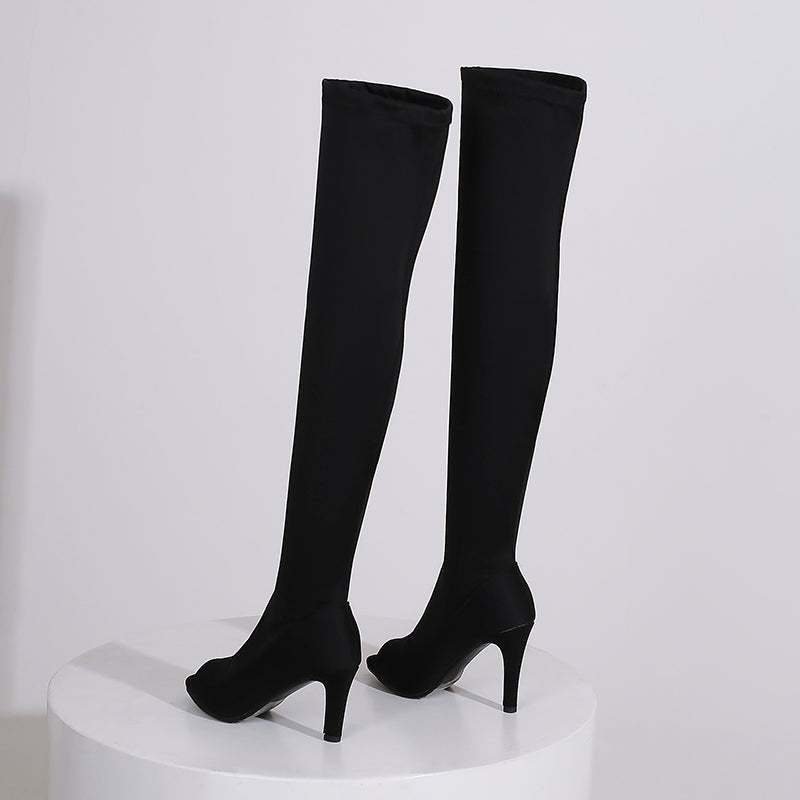 Women's 7cm/9cm Heel Stretch fabric JazShoes Rubber Sole Open Toe Dance Heels Boot