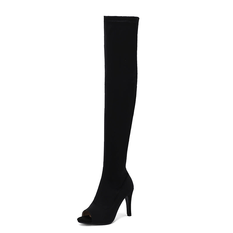 Women's 7cm/9cm Heel Stretch fabric JazShoes Rubber Sole Open Toe Dance Heels Boot