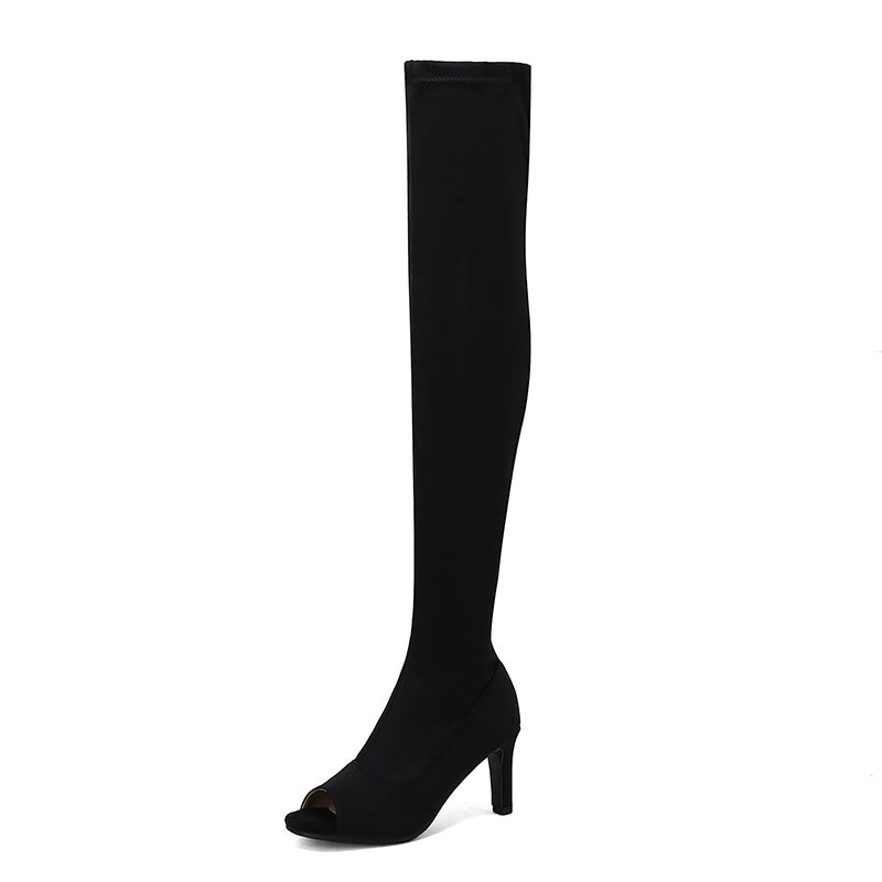Women's 7cm/9cm Heel Stretch fabric JazShoes Rubber Sole Open Toe Dance Heels Boot