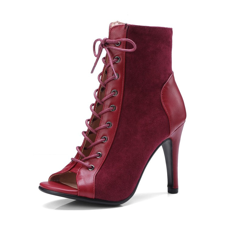 Women's Customized Heel Suede JazShoes Rubber Sole Open Toe Cut Out Bootie Dance Boots