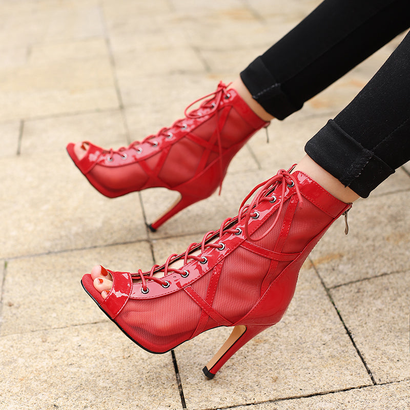 Women's 10cm Leatherette Heel Dance Boots JazSalsa Street Sole Dance Shoes
