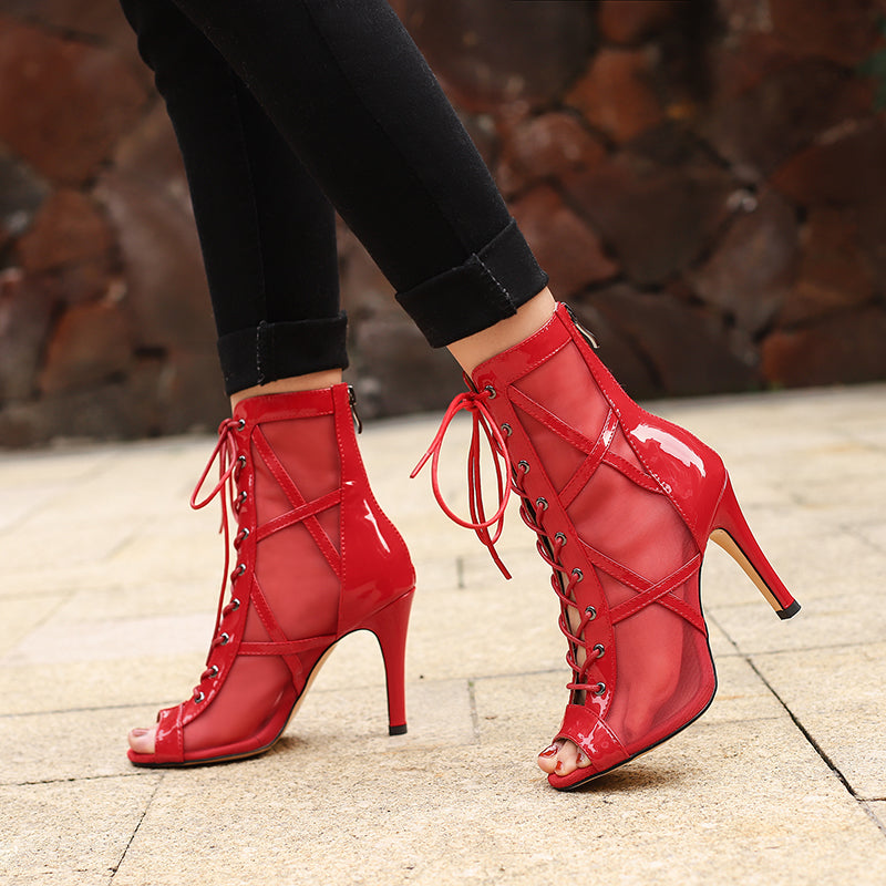 Women's 10cm Leatherette Heel Dance Boots JazSalsa Street Sole Dance Shoes