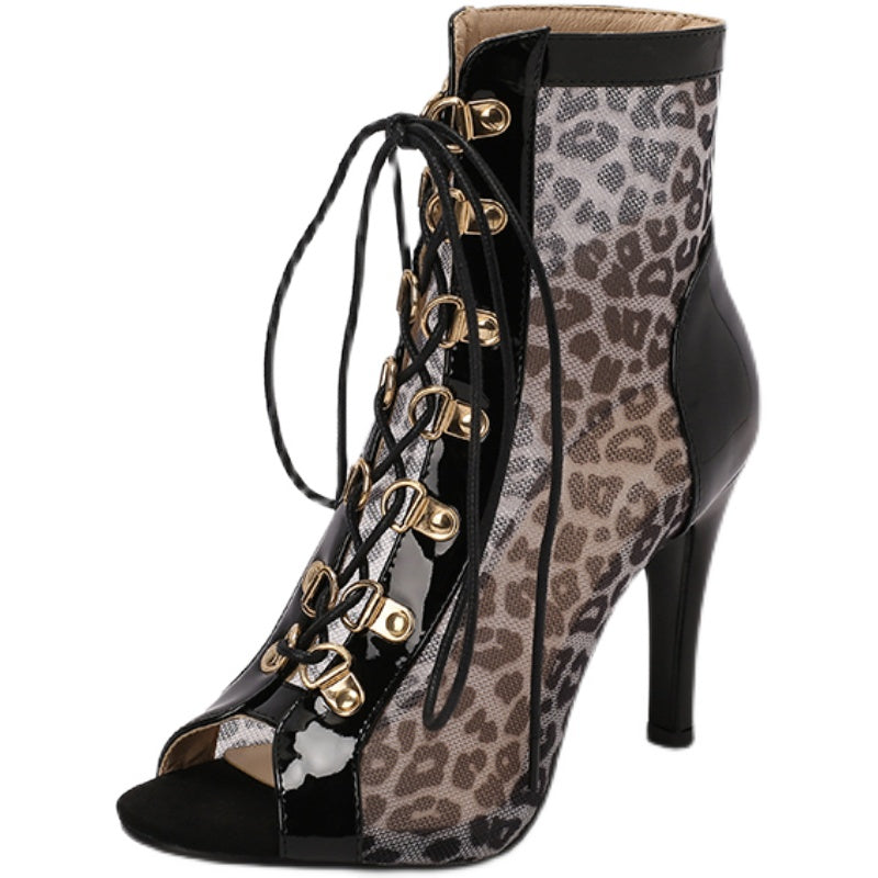 Women's 9cm Leopard Print Rubber Sole Leatherette JazShoes Dance Heels Boot