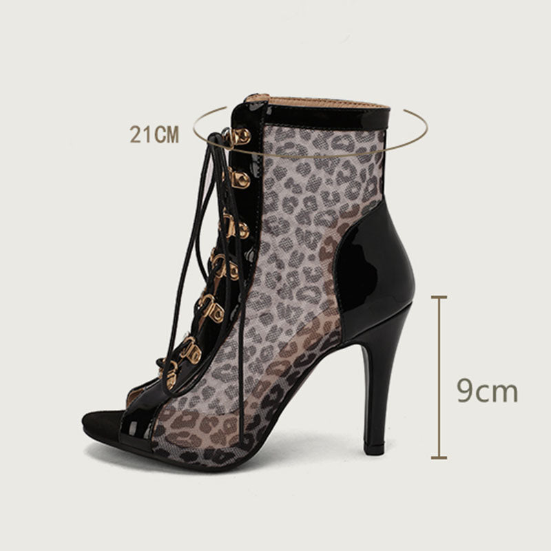 Women's 9cm Leopard Print Rubber Sole Leatherette JazShoes Dance Heels Boot