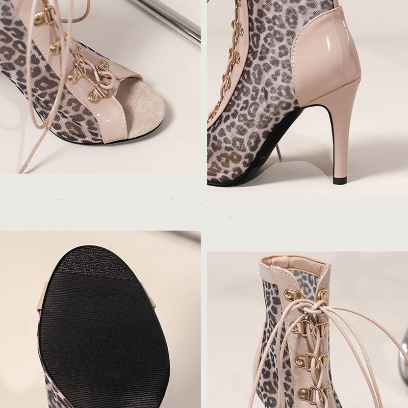 Women's 9cm Leopard Print Rubber Sole Leatherette JazShoes Dance Heels Boot